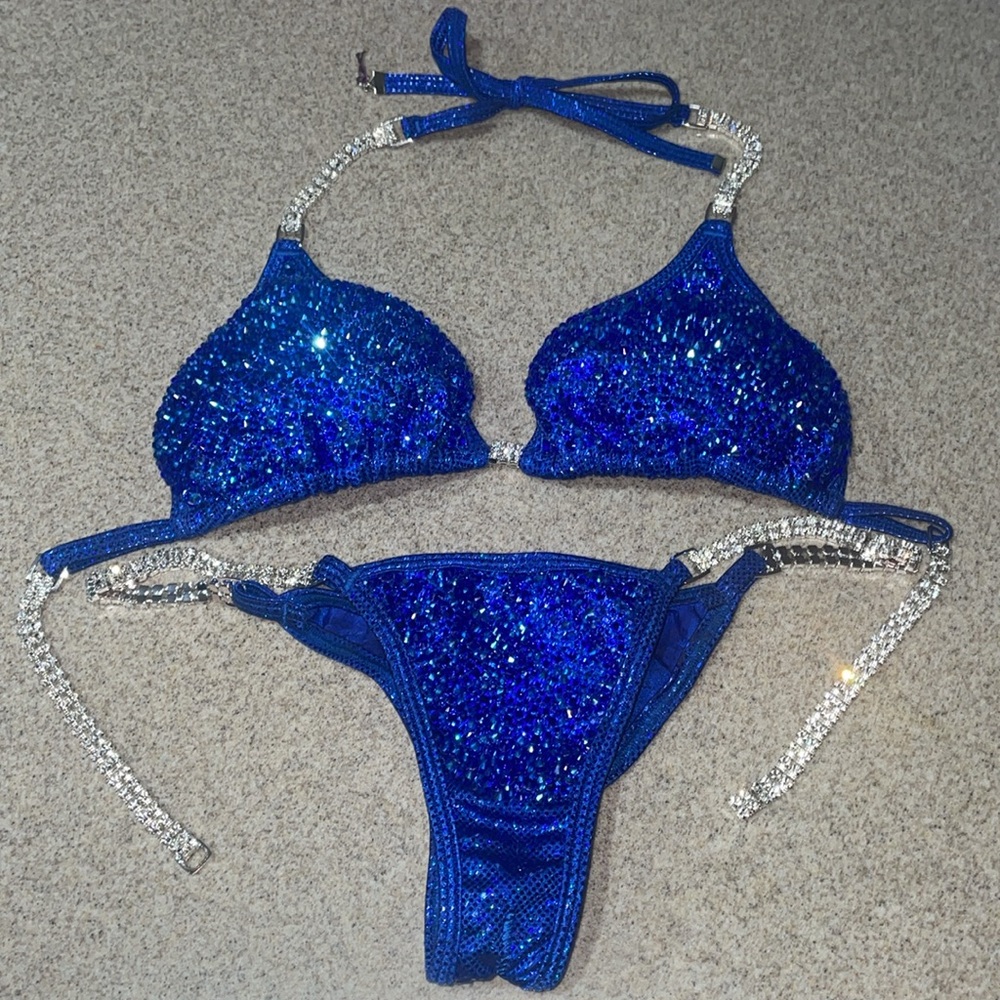 Angel Competition Bikini Sapphire Blue Suit. Pro bottoms. Size M